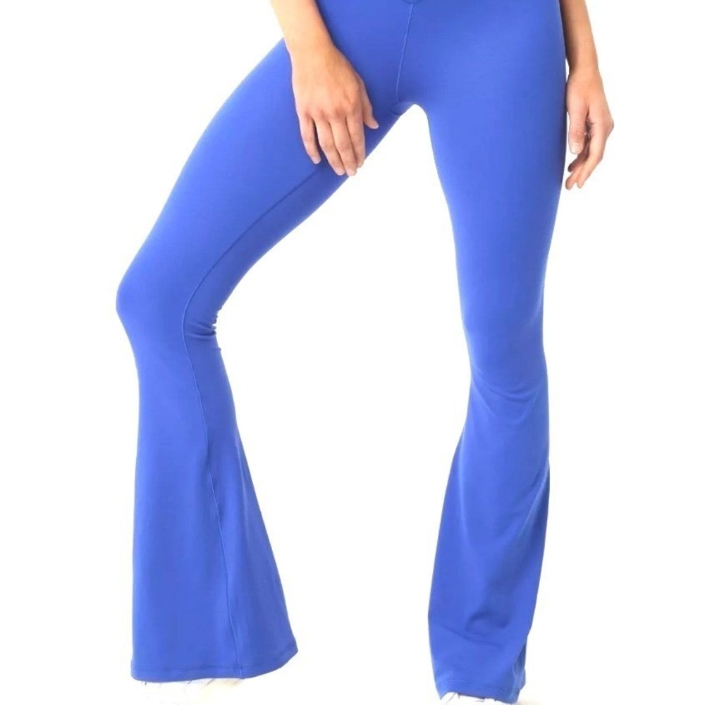 Aerie Blue Smocked High Waist Flare Leggings Stretch Pants Casual Yoga Small